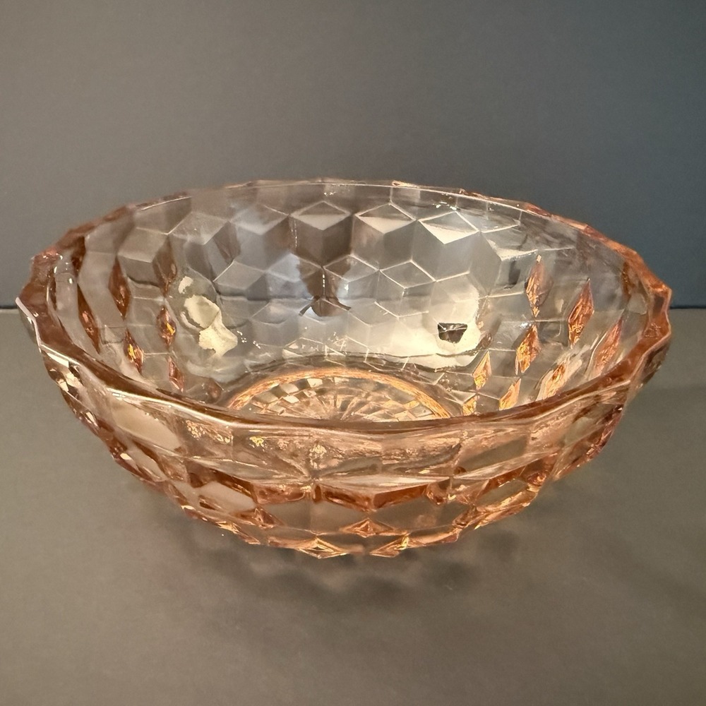 Jeannette Pink Depression Glass Berry Dessert Bowl Geometric Cubist MCM 1939